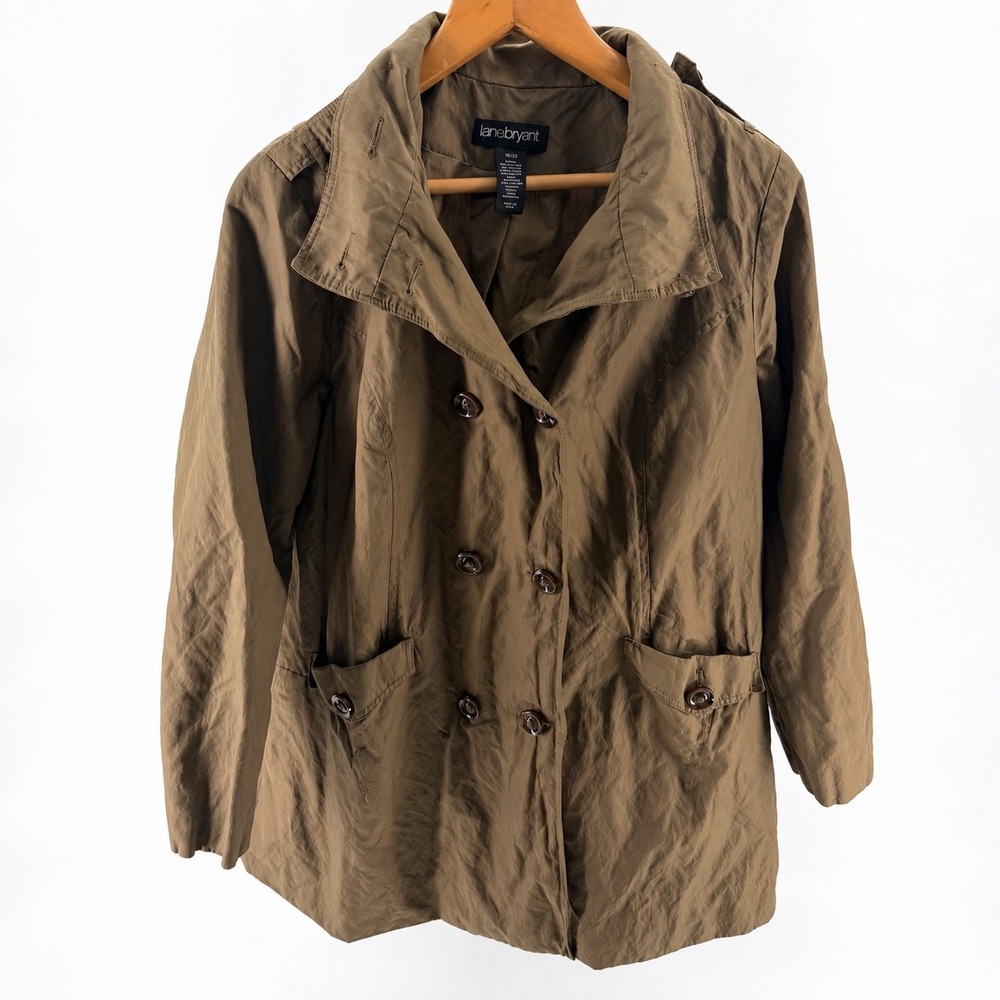 Lane Bryant Olive Brown Double Breasted Ruffle Collar Jacket Plus Size 18/20